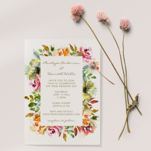 Budget Colorful Watercolor Floral Wedding Invite