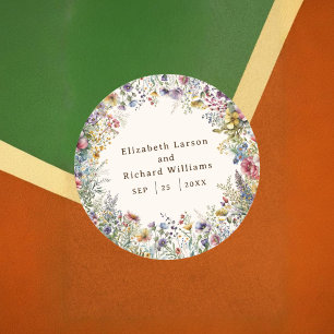 Budget Colorful Wildflower Floral Watercolor Classic Round Sticker