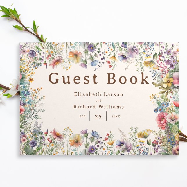 Budget Colorful Wildflower Floral Watercolor Guest Book (Budget Colorful Wildflower Floral Watercolor Wedding)
