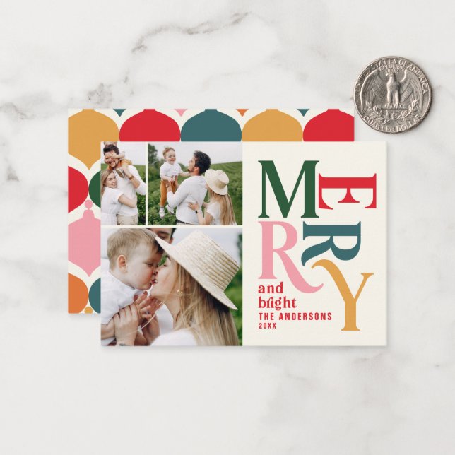 budget Colourful vintage merry christmas photo  Note Card (Front/Back In Situ)