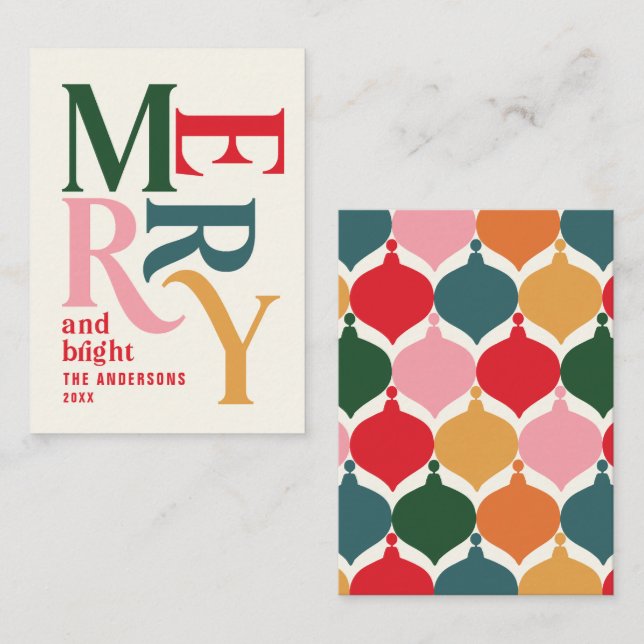 budget Colourful vintage merry chritsmas holiday Note Card (Front/Back)