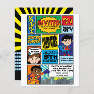 Budget Comic Style Hero Birthday Invitations