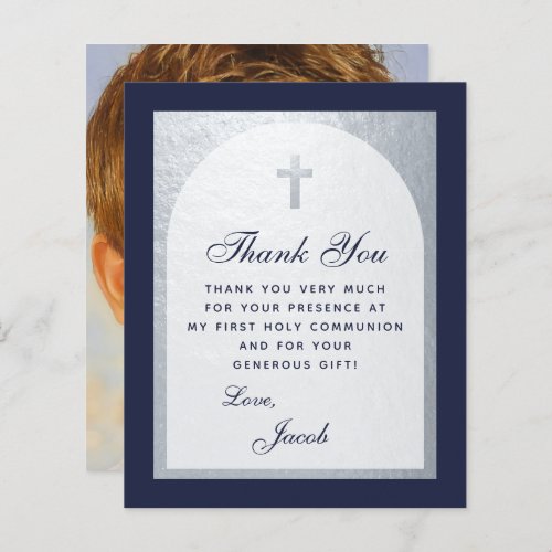 Budget Communion Navy Blue Silver Thank You Card