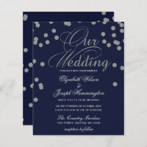 Budget Confetti Navy Silver Wedding Invitation
