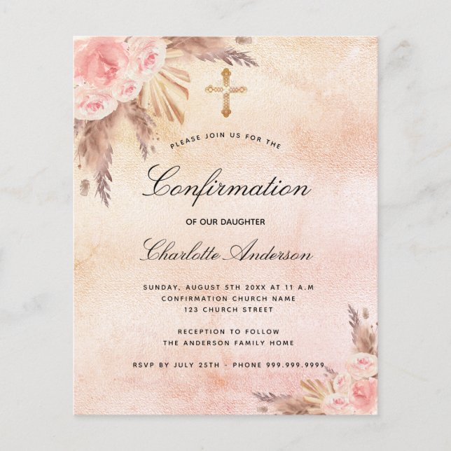 Budget confirmation blush rose pampas grass floral (Front)