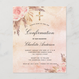 Budget confirmation blush rose pampas grass floral