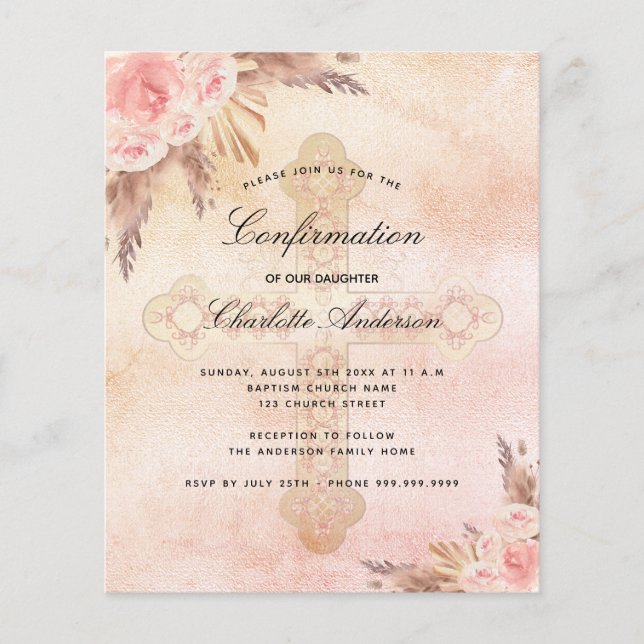 Budget confirmation blush rose pampas grass floral (Front)
