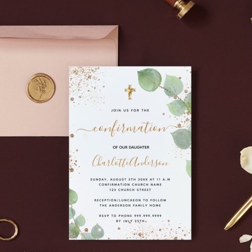 Budget confirmation eucalyptus glitter invitation