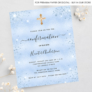 Budget confirmation light blue boy invitation