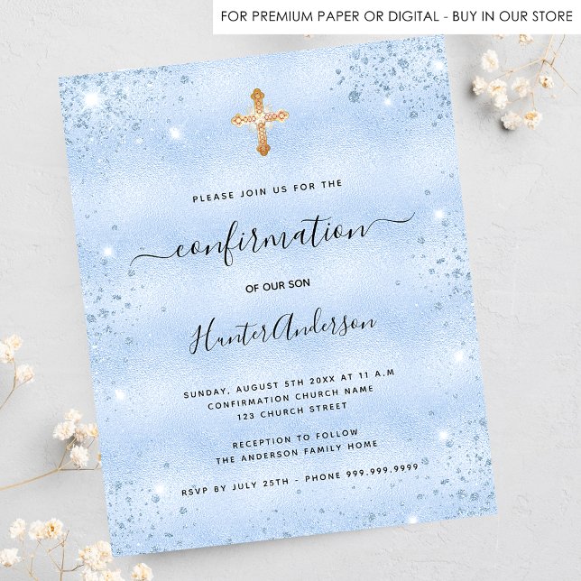 Budget confirmation light blue boy invitation (Creator Uploaded)