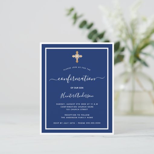 Budget confirmation navy blue boy invitation | Zazzle