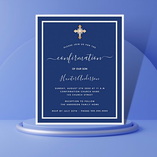 Budget confirmation navy blue boy invitation