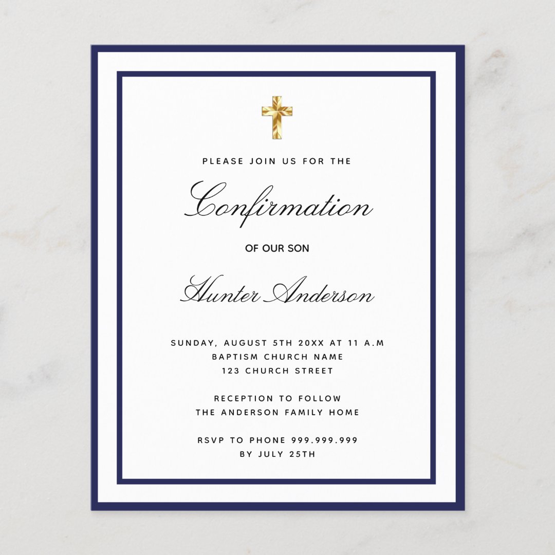 Budget confirmation navy blue white invitation | Zazzle