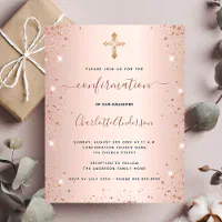 Rose gold glitter pink ombre white confirmation invitation, Zazzle