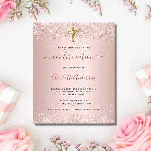 Rose gold glitter pink ombre white confirmation invitation, Zazzle