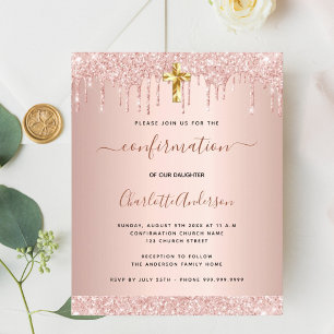 Budget confirmation rose gold glitter invitation