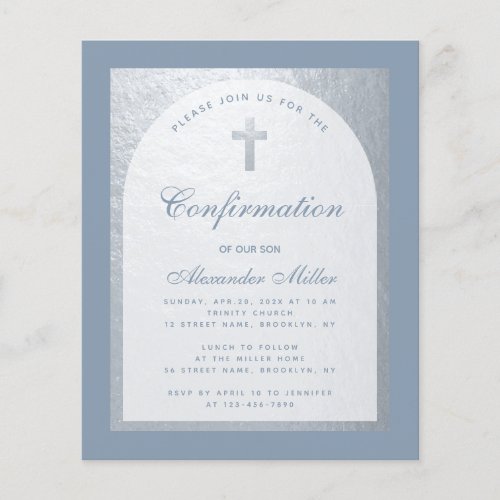 Budget Confirmation Silver Dusty Blue Invitation