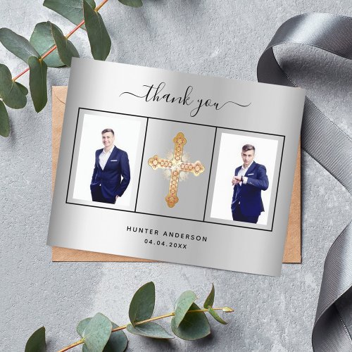 Budget confirmation silver photo thank you card