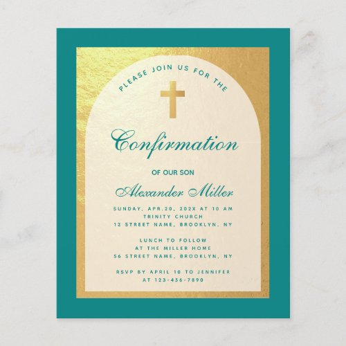 Budget Confirmation Teal Arch Faux Gold Invitation