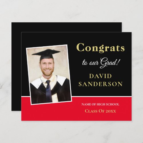 Budget Congrats Grad Photo Black Red Announcement