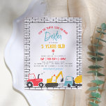 Budget Construction Vehicles Boy Birthday Party<br><div class="desc">Budget construction-themed boy birthday party invitations. Celebrate your little one's special day with this modern building trucks birthday invite! A fun birthday party invitation template for a construction-themed birthday party! This design features three construction vehicles: a tractor, a digger, and a cement truck along the bottom of the card. The...</div>