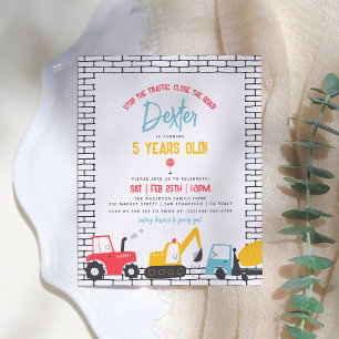 Budget Construction Vehicles Boy Birthday Postcard