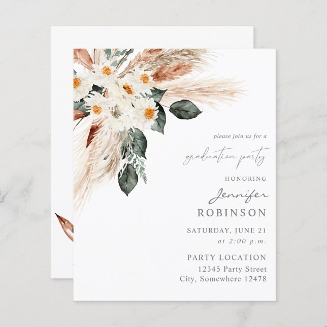 Budget Copper Boho Pampas Floral Graduation Party (Front/Back)