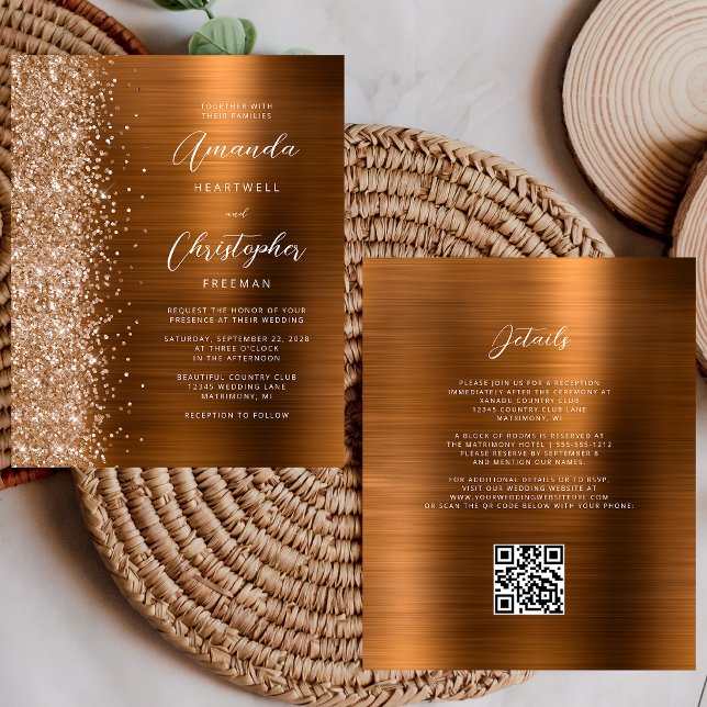 Budget Copper Glam QR Code Wedding Invite (Creator Uploaded)