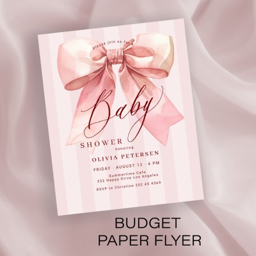 Budget coquette bow girl baby shower invitation flyer