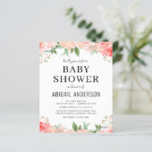 Budget Coral Floral Baby Shower Invitation (Standing Front)