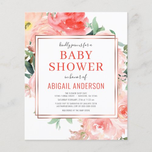 Budget Coral Floral Peach Baby Shower Invitation Flyer