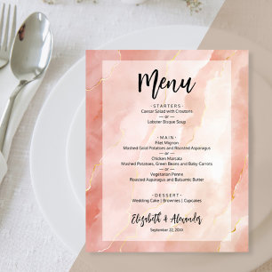 Budget Coral Gold Marble Wedding Menu Flyer