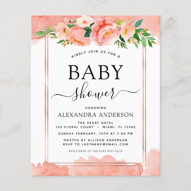 Budget Coral Peach Baby Shower Pastel Invitation Flyer (Front)