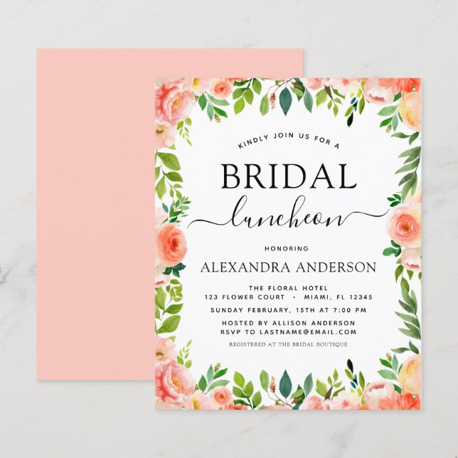 Budget Coral Peach Bridal Shower Luncheon (Front/Back)