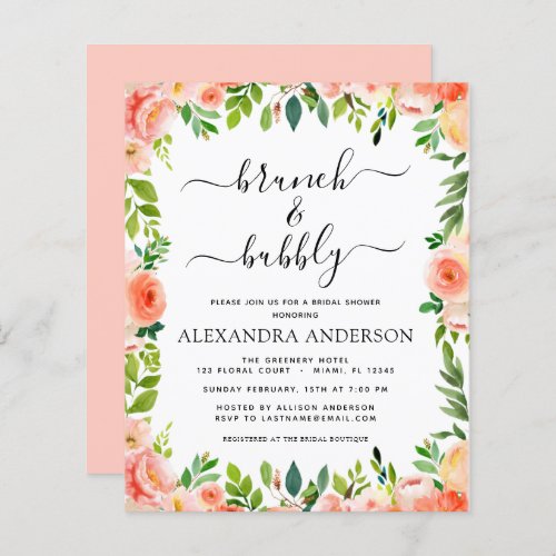 Budget Coral Peach Brunch  Bubbly Bridal Shower