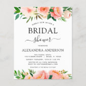 Budget Coral Peach Floral Bridal Shower Invitation (Front)