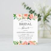 Budget Coral Peach Floral Bridal Shower Invitation (Standing Front)