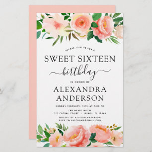 Budget Coral Peach Floral Sweet Sixteen
