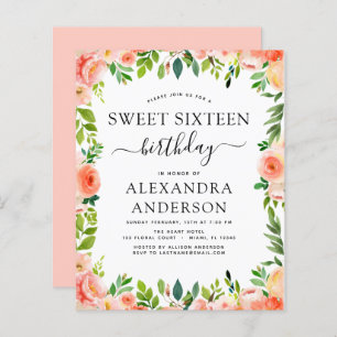 Budget Coral Peach Floral Sweet Sixteen Birthday