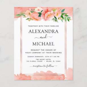 Budget Coral Peach Floral Wedding Invitation