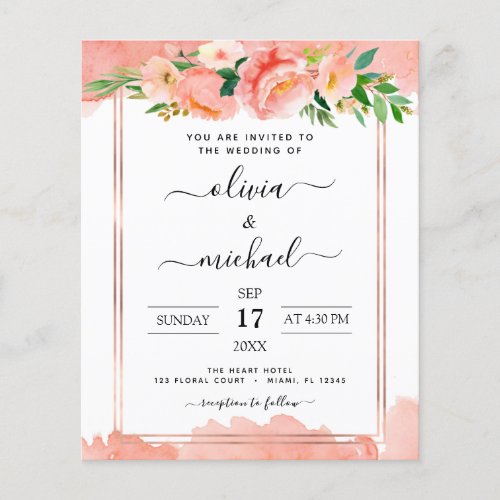 Budget Coral Peach Floral Wedding Invitation