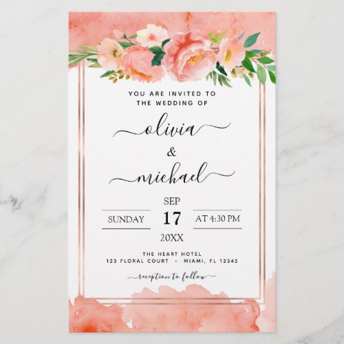 Budget Coral Peach Floral Wedding Invitation