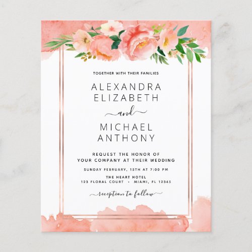 Budget Coral Peach Floral Wedding Invitation Flyer