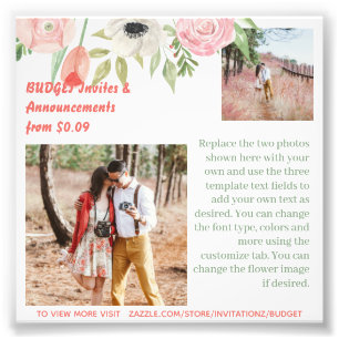 BUDGET Coral Pink Flowers Photo Text Template