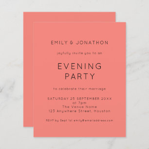 Budget Coral Rose Wedding Evening Party Invite