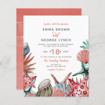 Budget Coral Seashells Beach Wedding Invitation