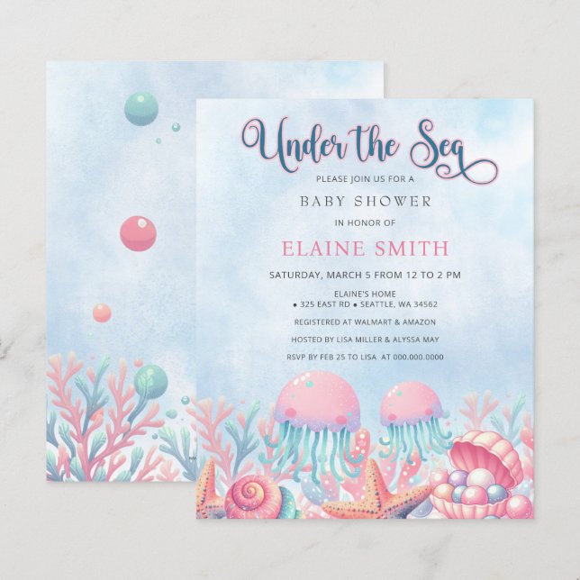 Budget Coral Under The Sea Marine Baby Shower  (Front/Back)