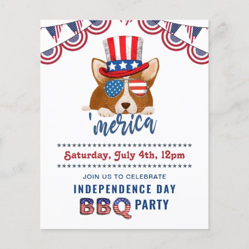 BUDGET Corgi American Hat 4th of JULY Party Invite Flyer