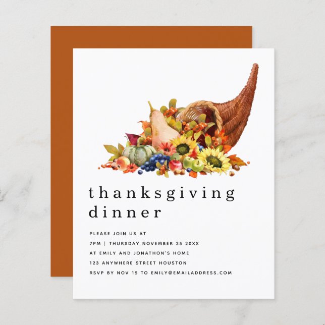 Budget Cornucopia Sunflower Thanksgiving  Invite (Front/Back)