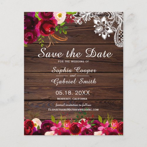 Budget Country Burgundy Floral Wood Save The Date